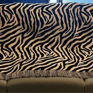 Zebra Print Black and Tan Throw Blanket